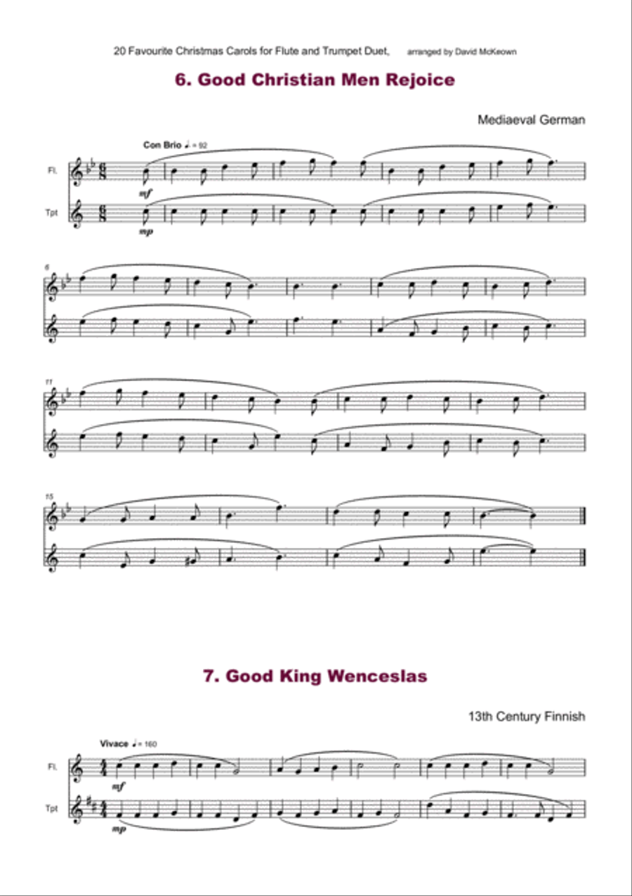 20 Favourite Christmas Carols for Flute and Trumpet Duet Flute scores gallery preview page 6