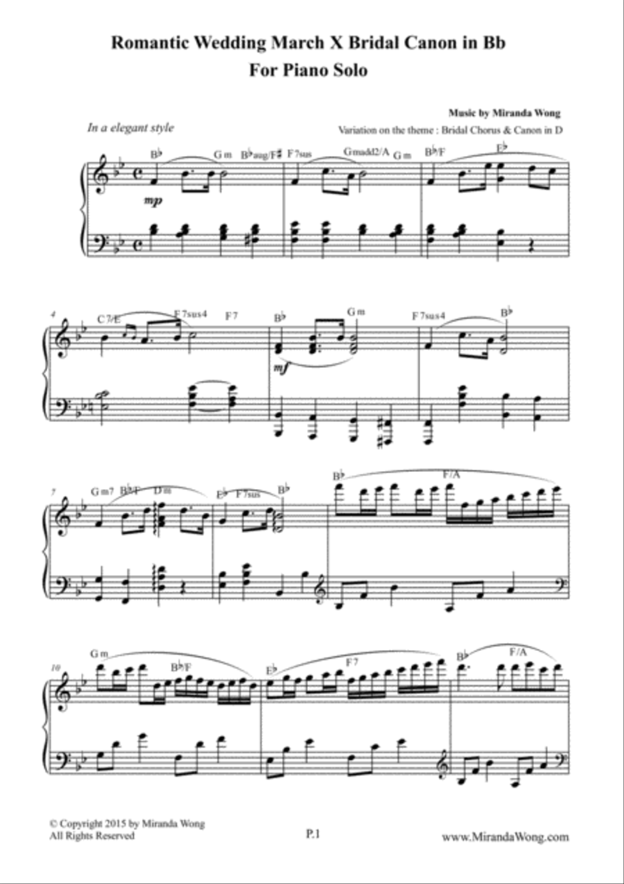 Romantic Wedding March X Bridal Canon in Bb by Miranda Wong Piano scores gallery preview page 1