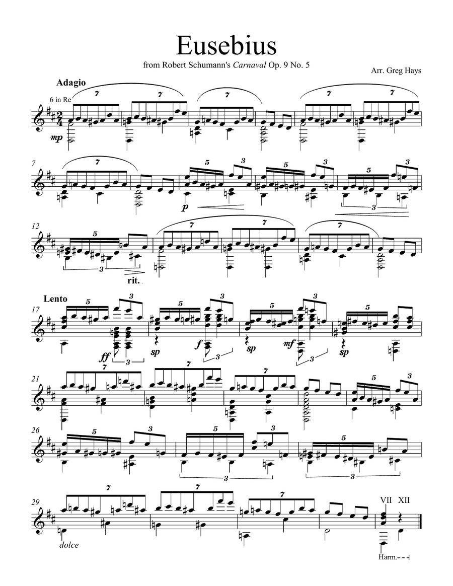 Carnaval, Op.9 No.5:Eusebius Classical Guitar scores gallery preview page 1