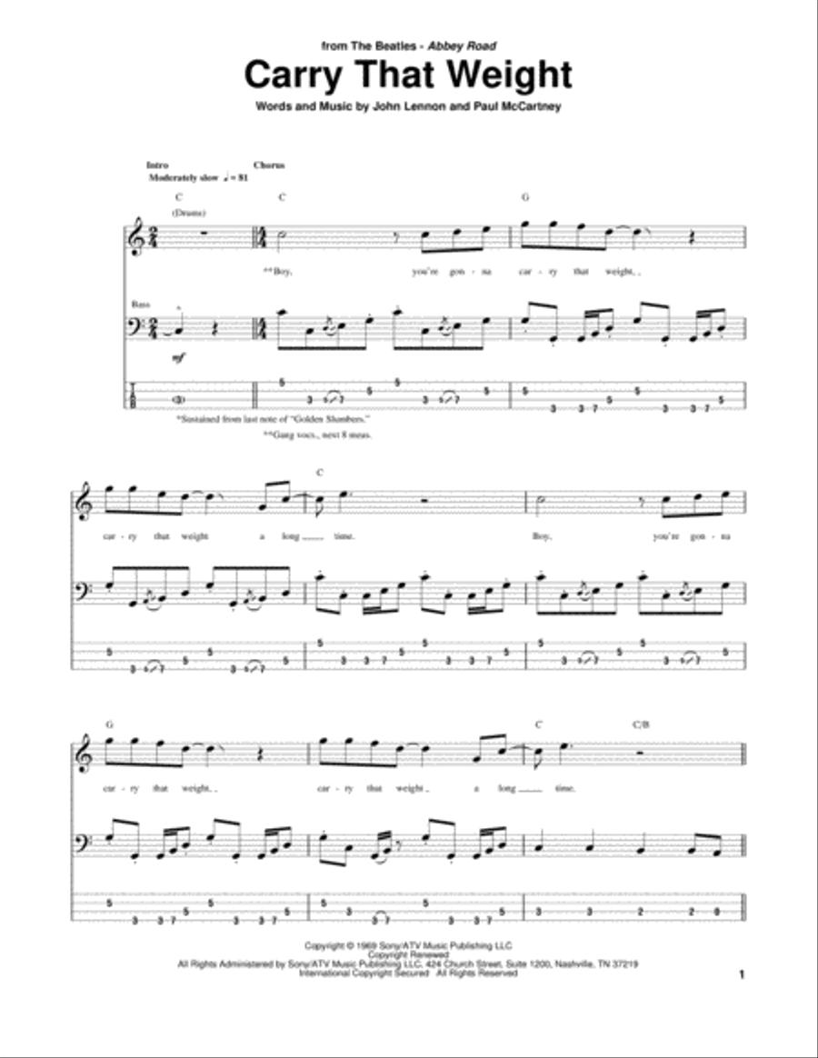 Carry That Weight Carry That Weight Guitar Tablature scores gallery preview page 1