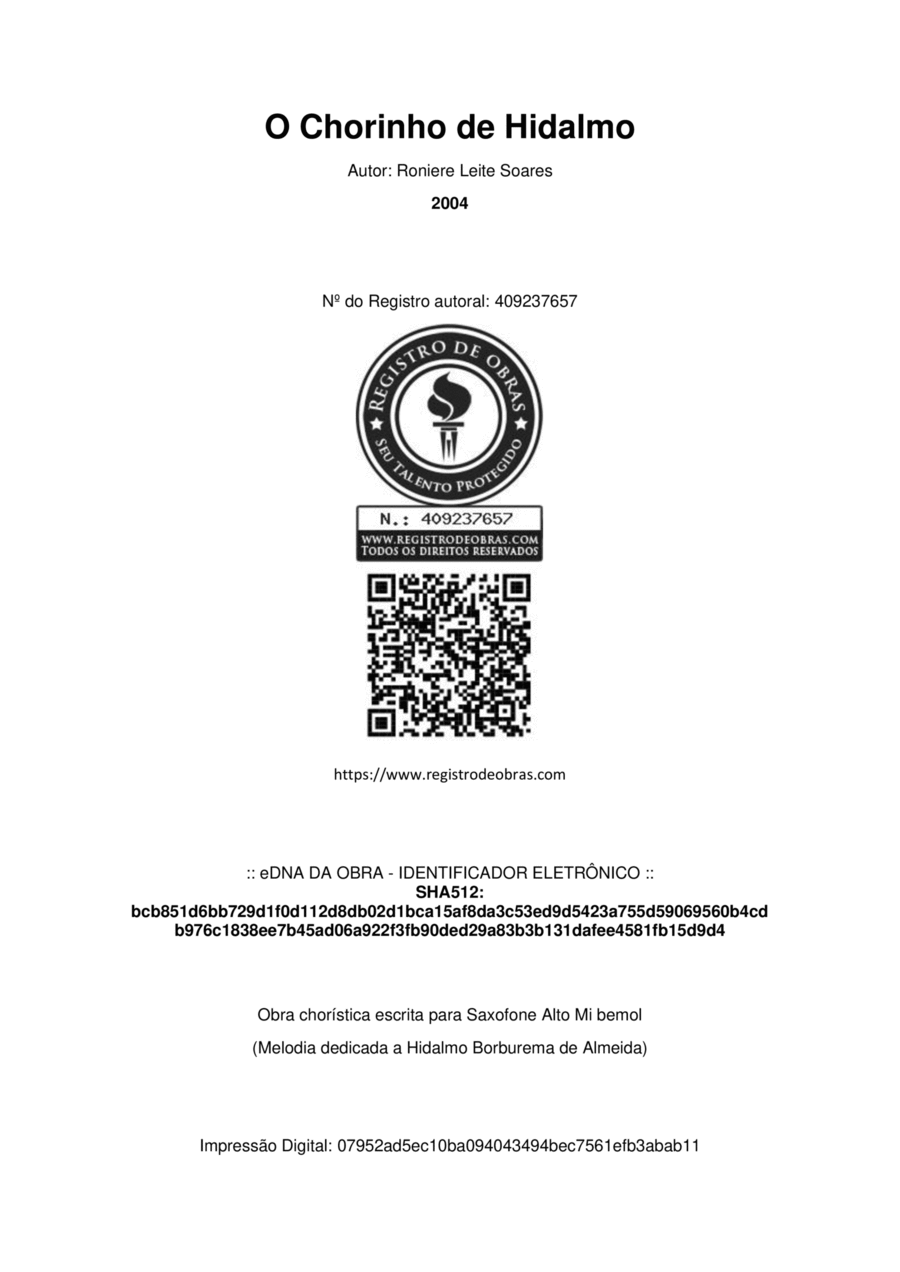 O chorinho de Hidalmo Alto Saxophone scores gallery preview page 1