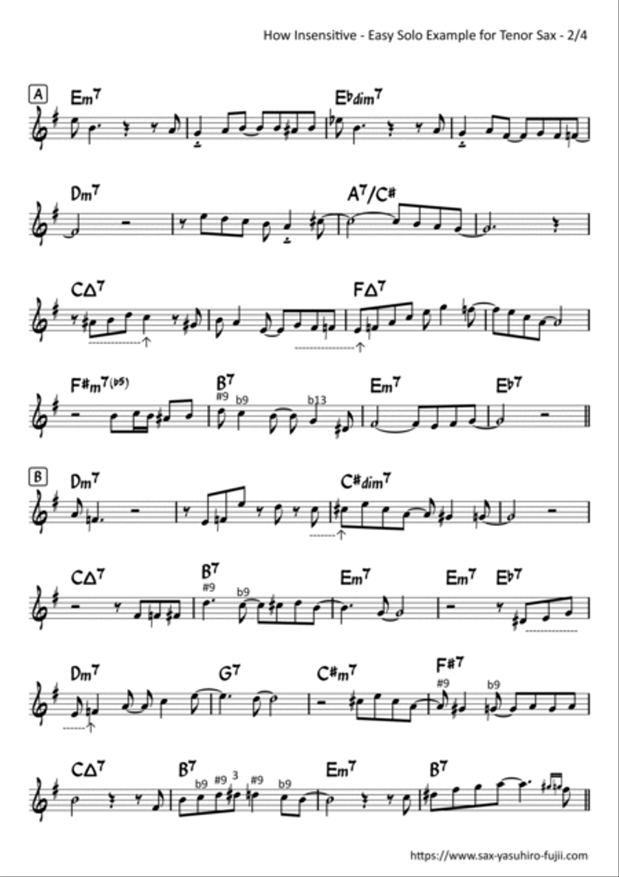 How Insensitive (insensatez) Tenor Saxophone scores gallery preview page 2