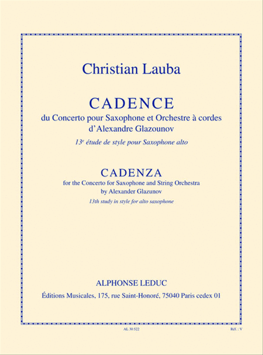 Cadence Du Concerto Pour Saxophone Et Orchestre A Cordes D'alexandre Glazounov (