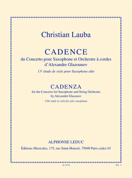Cadence Du Concerto Pour Saxophone Et Orchestre A Cordes D'alexandre Glazounov (