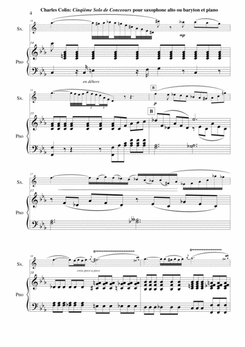 Charles Colin: Cinquième Solo de Concours, Opus 45 arranged for Eb alto or baritone saxophone and p