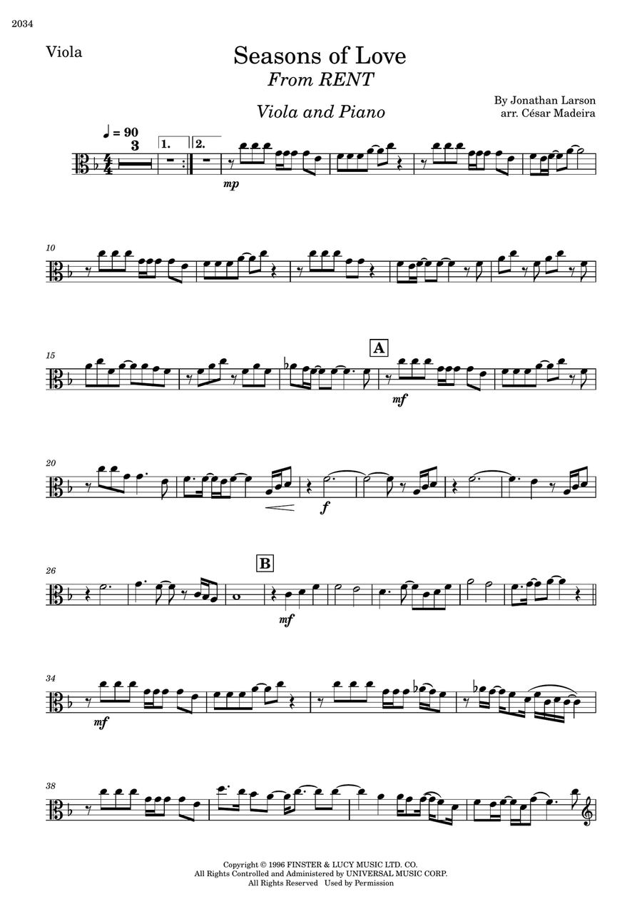 Seasons Of Love Seasons Of Love Viola scores gallery preview page 1