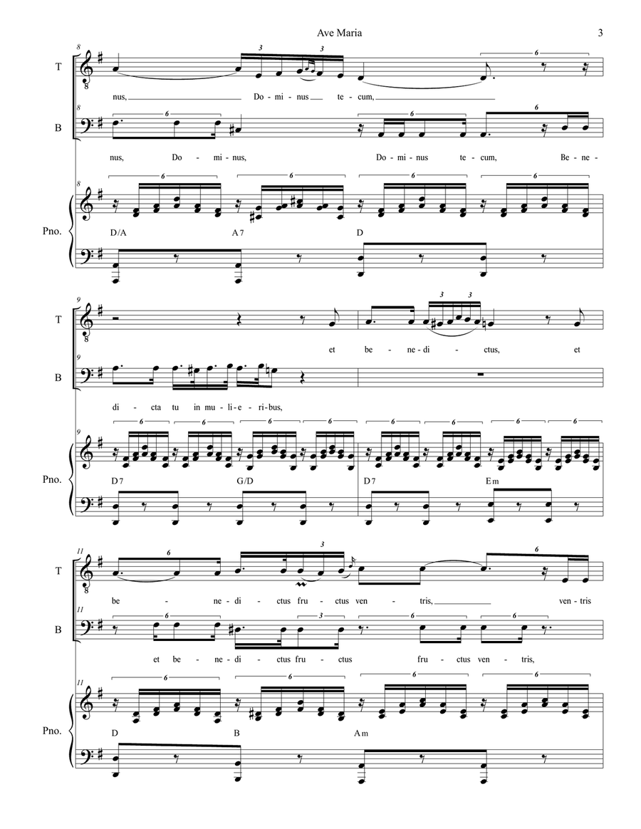 Ave Maria (for 2-part choir (TB) - Low Key - Piano accompaniment) TB scores gallery preview page 4