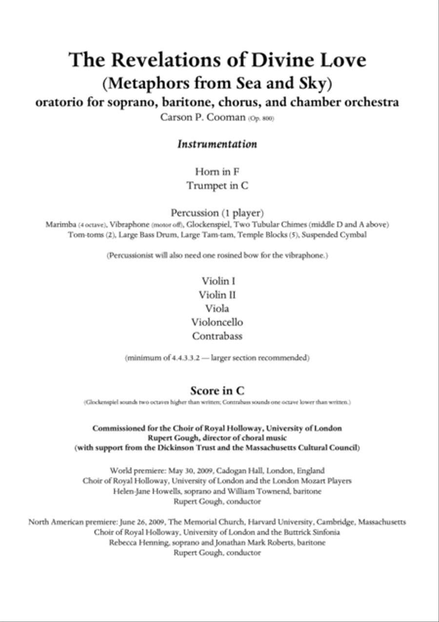 Carson Cooman: The Revelations of Divine Love (Metaphors from Sea and Sky) (2009) oratorio for sopra 4-Part scores gallery preview page 1