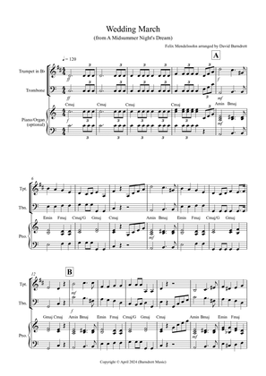 Wedding March (from A Midsummer Night's Dream) for Trumpet and Trombone Duet