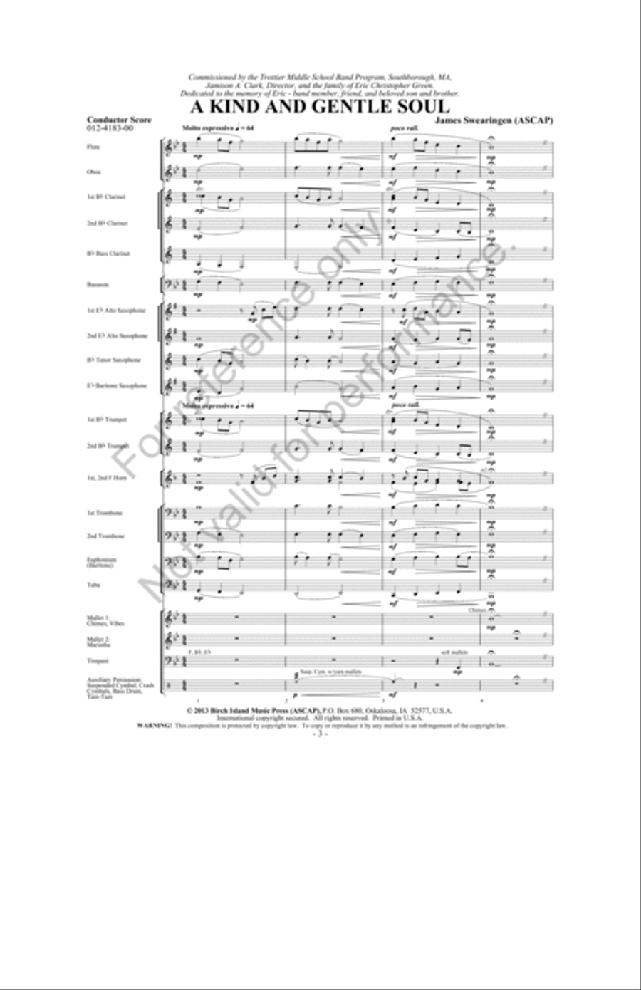 A Kind And Gentle Soul Concert Band scores gallery preview page 2