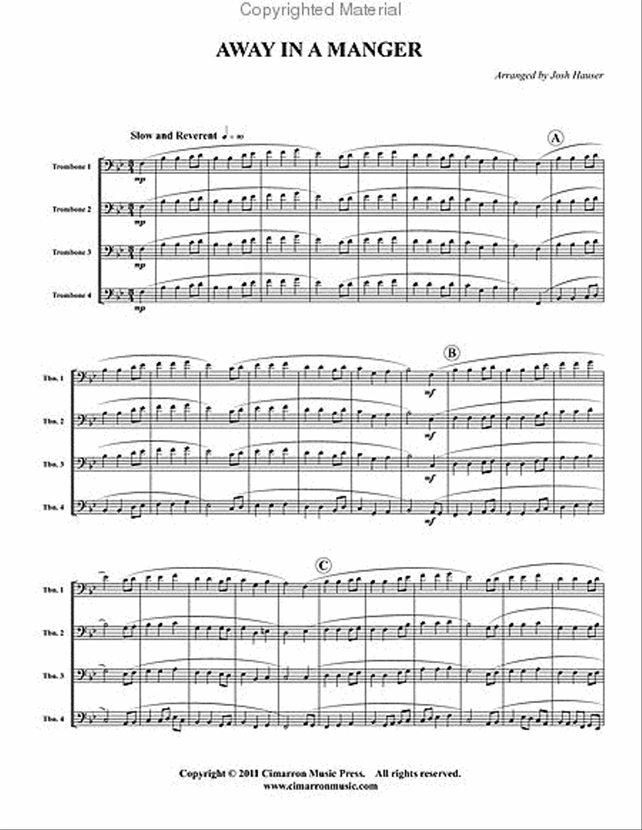 Away in a Manger Trombone Quartet scores gallery preview page 2