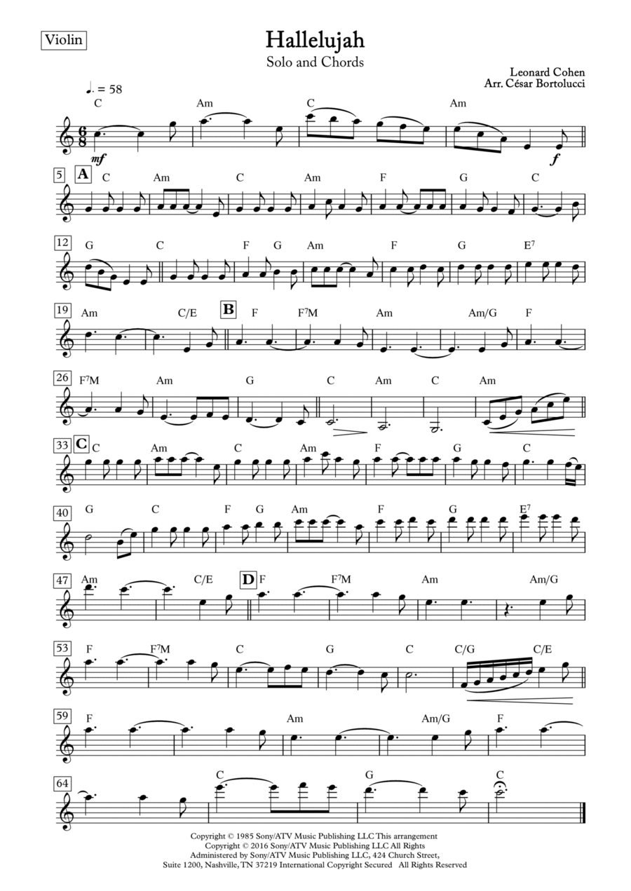 Hallelujah Violin Solo scores gallery preview page 1