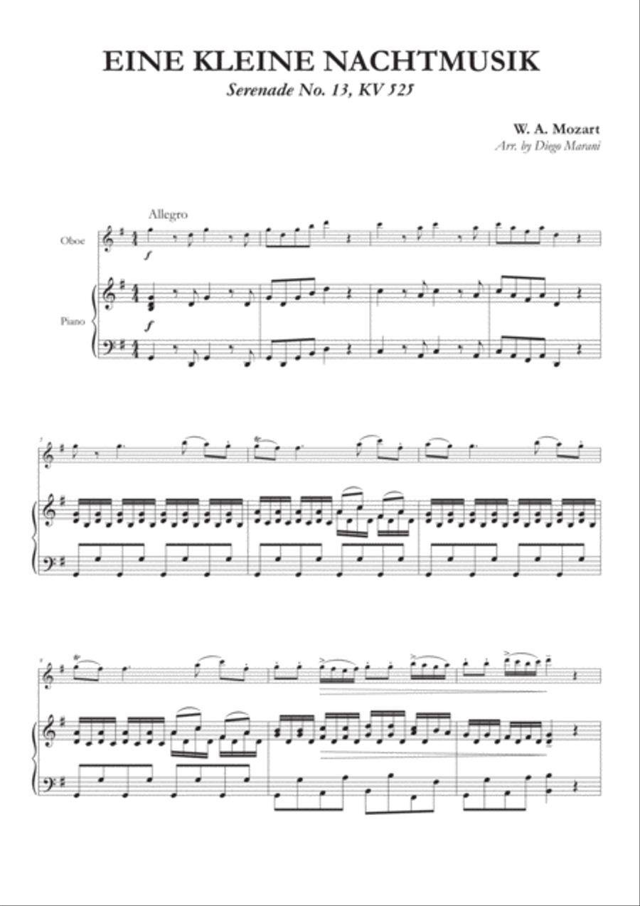 Eine Kleine Nachtmusik (1st Mov.) for Oboe and Piano Piano scores gallery preview page 1