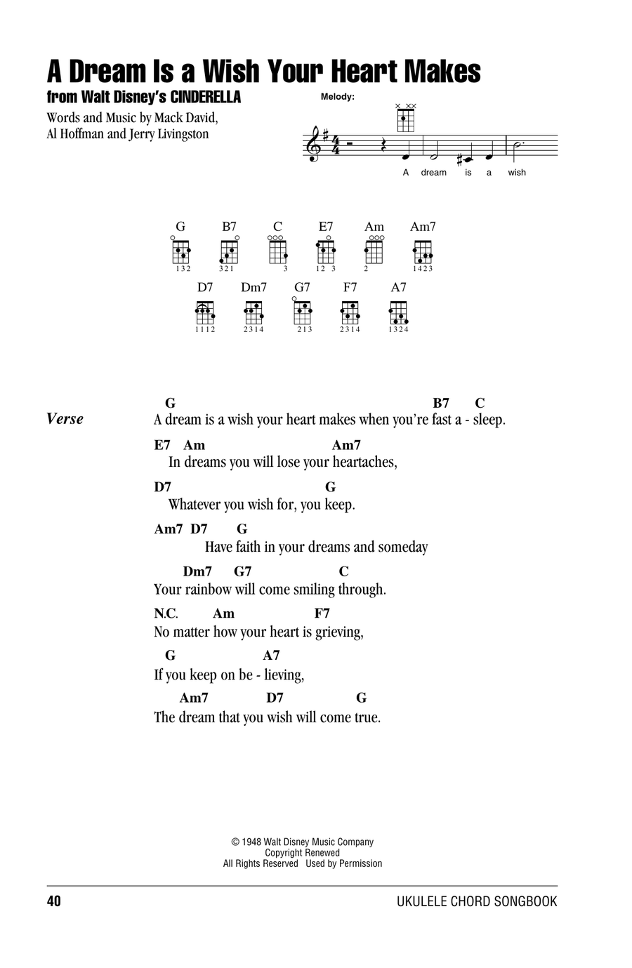 A Dream Is A Wish Your Heart Makes (from Cinderella) Ukulele scores gallery preview page 1