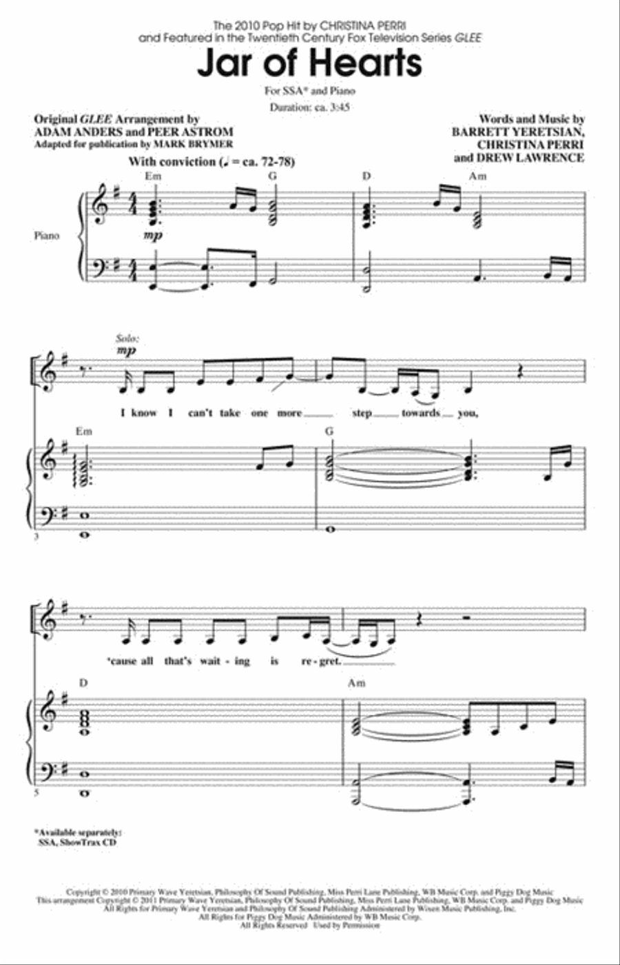 Jar of Hearts Jar of Hearts Choir scores gallery preview page 2