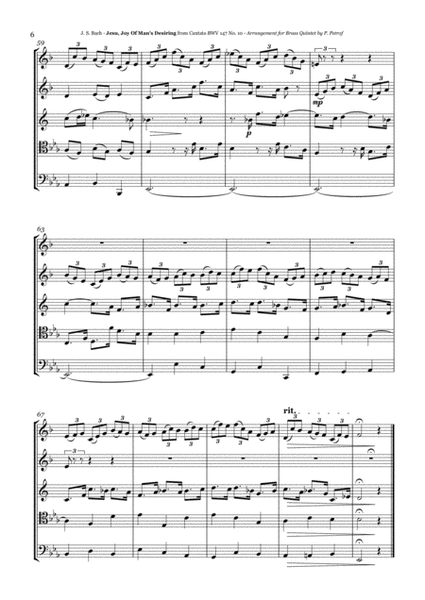 J. S. Bach - "Jesu, Joy Of Man's Desiring" from Cantata BWV 147 No.10 - Brass Quintet, score and parts image number null