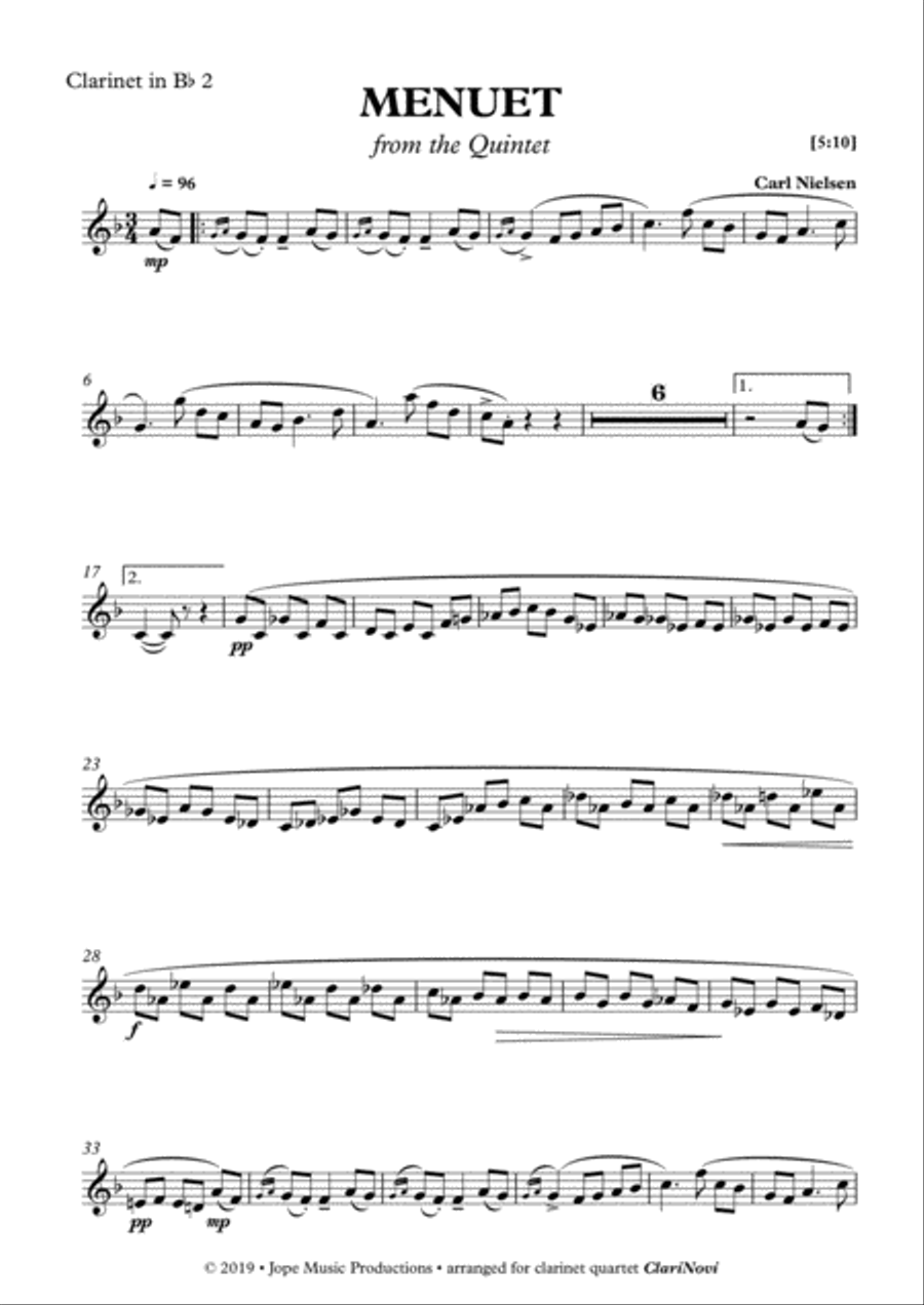 Menuet from Quintet - Carl Nielsen Clarinet Solo scores gallery preview page 1