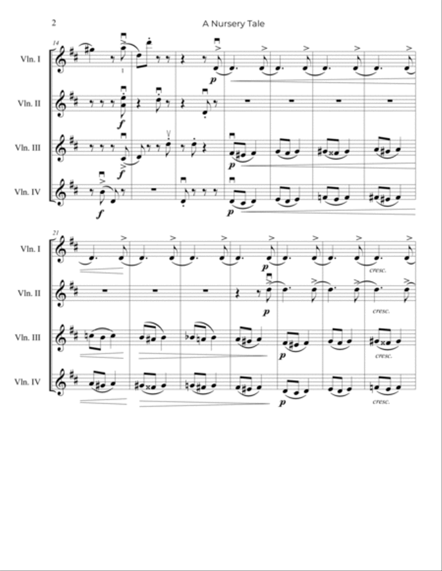 Tchaikovsky: A Nursery Tale, Op.39, No.19 - for Violin Quartet String Quartet scores gallery preview page 3
