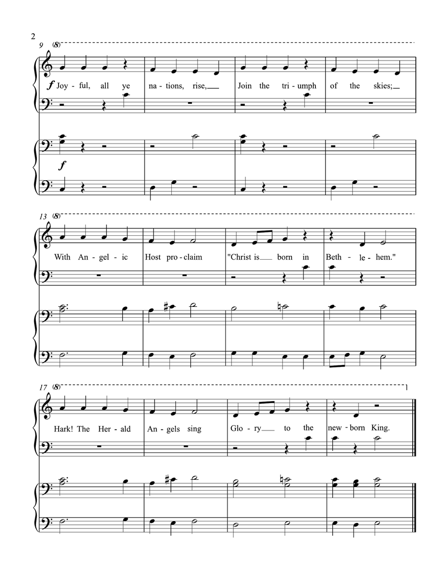 Hark! The Herald Angels Sing (beginning solo with optional elementary duet) Easy Piano scores gallery preview page 2