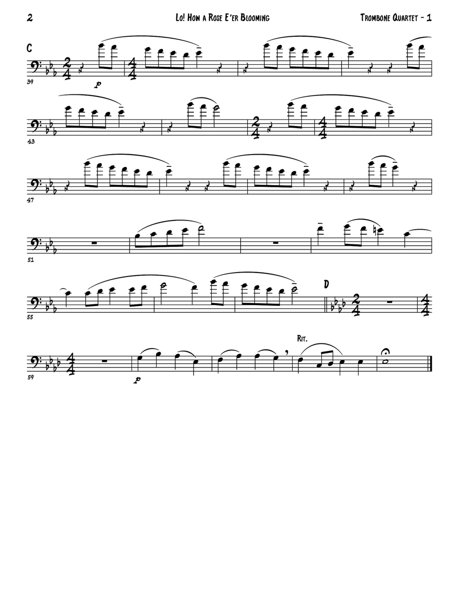 Lo! How a Rose E’er Blooming (Trombone Quartet) Brass Quartet scores gallery preview page 4
