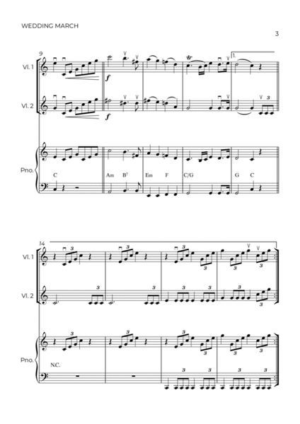 WEDDING MARCH - MENDELSSOHN - STRING PIANO TRIO (VIOLIN 1, VIOLIN 2 & PIANO) image number null