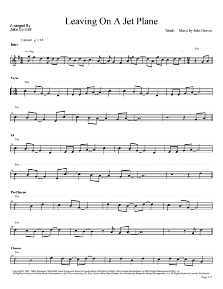 Leaving On A Jet Plane Leaving On A Jet Plane Guitar Tablature scores gallery preview page 4