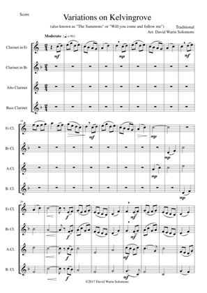 Variations on Kelvingrove for clarinet quartet with E flats