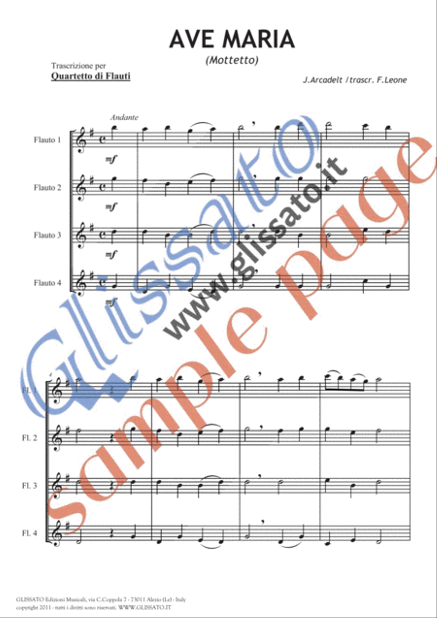 Ave Maria (Arcadelt) - Flute Quartet score & parts Flute Quartet scores gallery preview page 2