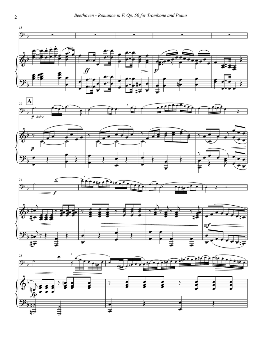 Romance No. 2 in F, Op. 50 for Trombone & Piano Piano scores gallery preview page 2