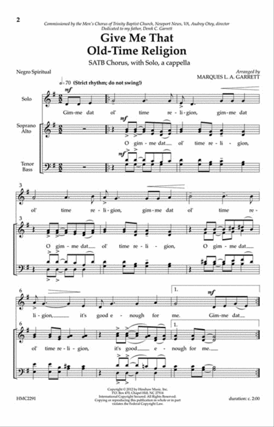 Give Me That Old Time Religion 4-Part scores gallery preview page 2