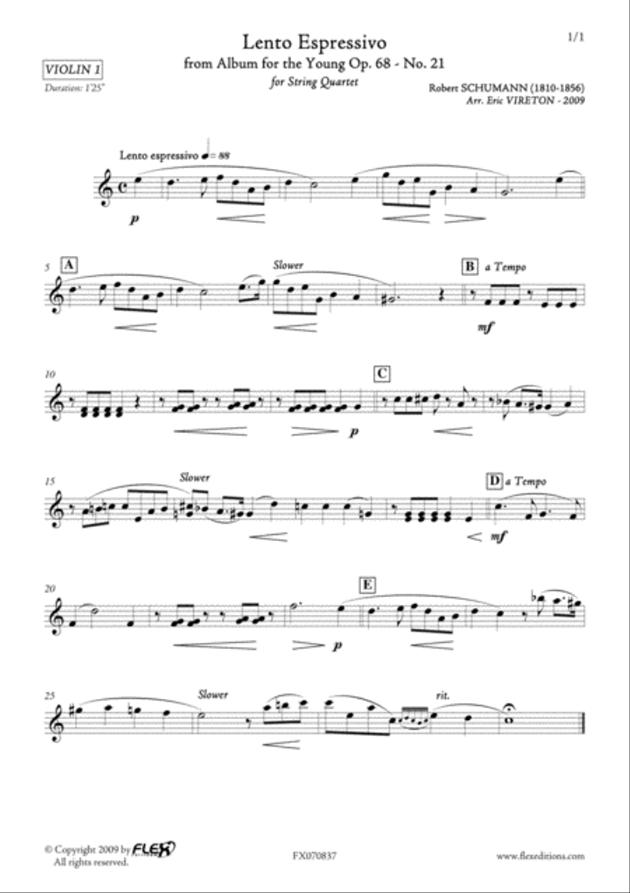 Lento Espressivo - from Album for the Young Opus 68 No. 21 String Quartet scores gallery preview page 4