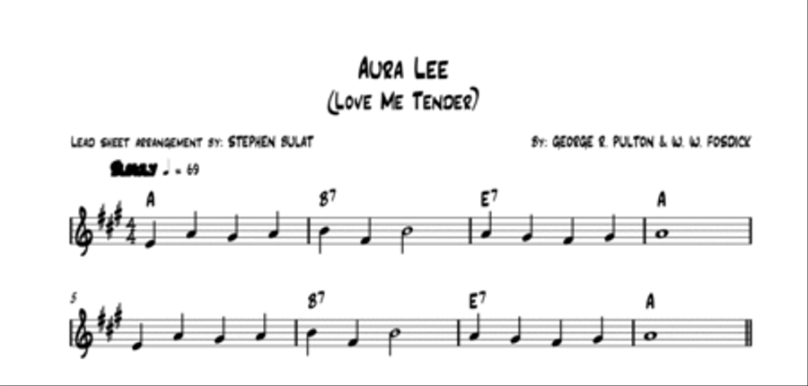 Aura Lee (Love Me Tender) - Lead sheet (key of A) Large Ensemble scores gallery preview page 2