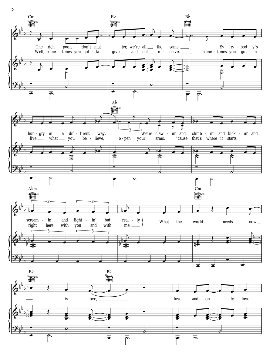 What The World Needs Piano, Vocal, Guitar scores gallery preview page 2