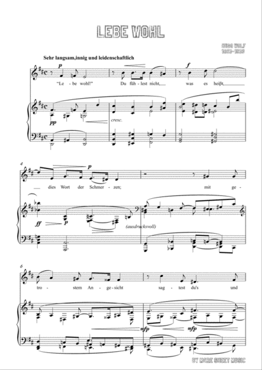 Wolf-Lebe wohl in D Major,for Voice and Piano Voice Solo scores gallery preview page 3