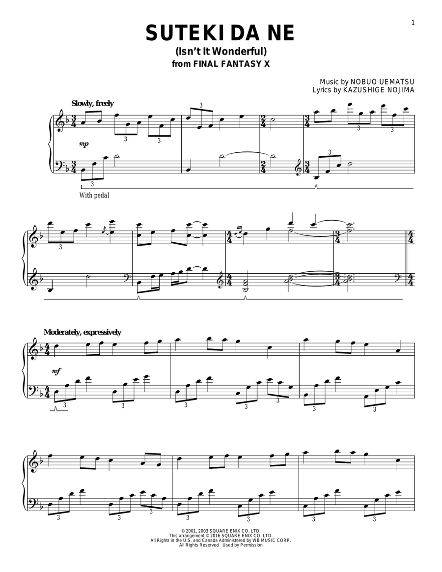 Suteki Da Ne (Isn't It Wonderful) (from Final Fantasy X) Piano Solo scores gallery preview page 1