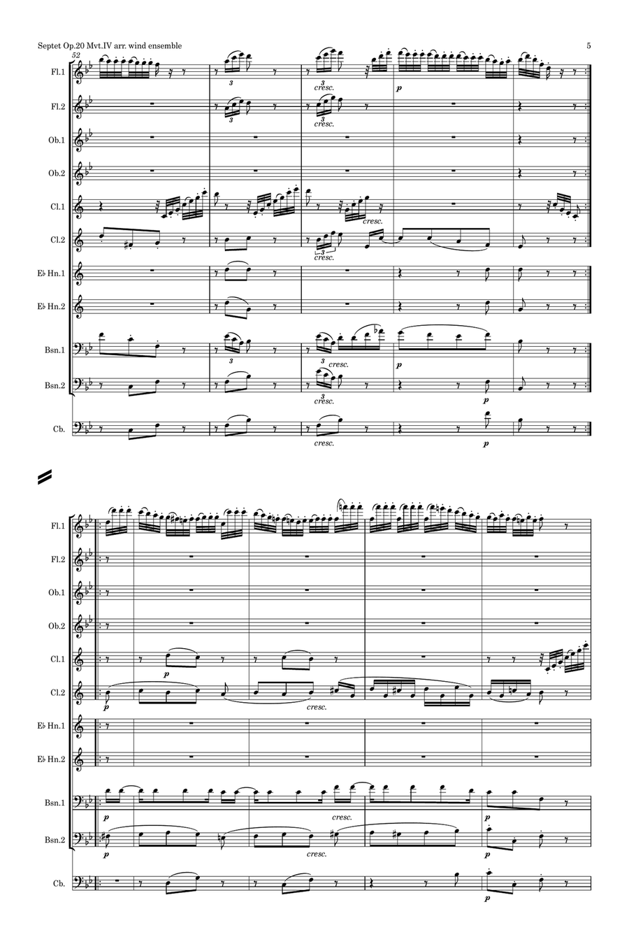 Beethoven: Septet Op.20 IV. Tema con Variazioni - wind dectet/bass Large Ensemble scores gallery preview page 5