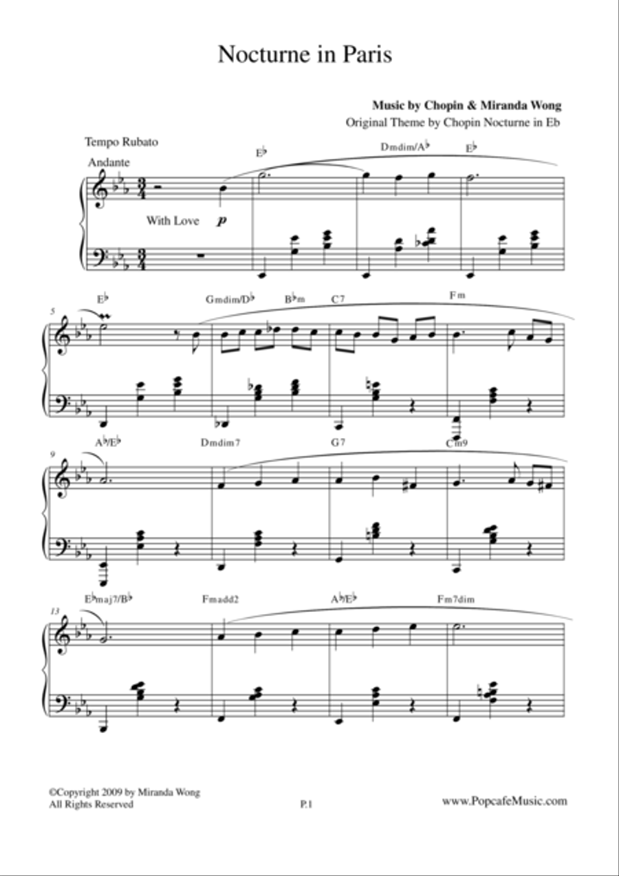 Nocturne in Paris - Romantic Piano Music 4-Part scores gallery preview page 1