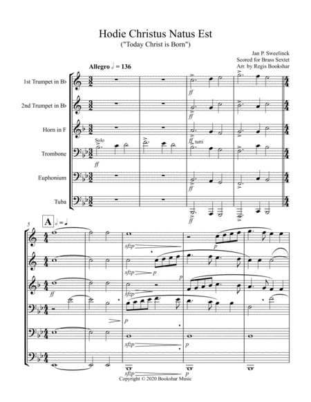 Hodie Christus Natus Est (Brass Sextet - 2 Trp, 1 Hrn, 1 Trb, 1 Euph, 1 Tuba)