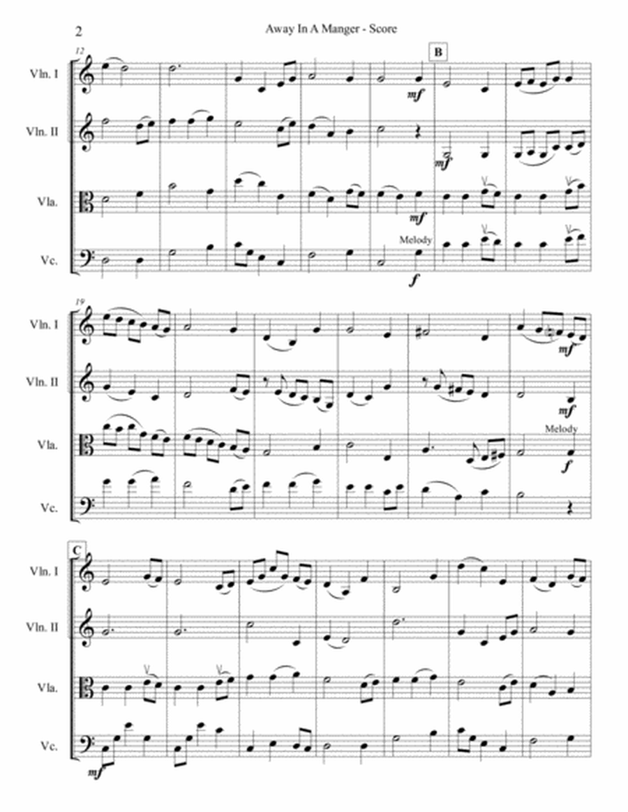 Away In A Manger (Cradle Song) for String Quartet image number null