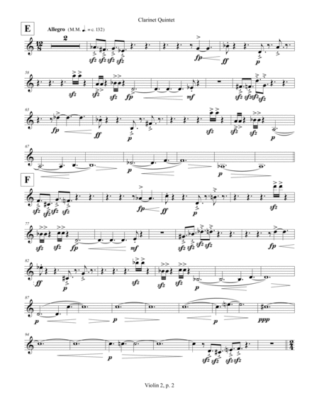 Clarinet Quintet, opus 155 (2013) violin 2 part