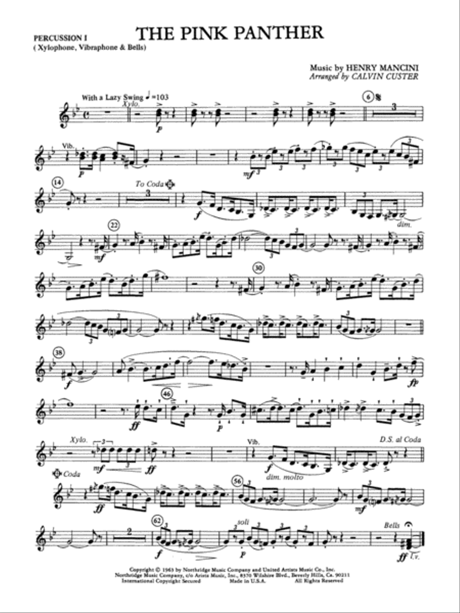 The Pink Panther: 1st Percussion Full Orchestra scores gallery preview page 1