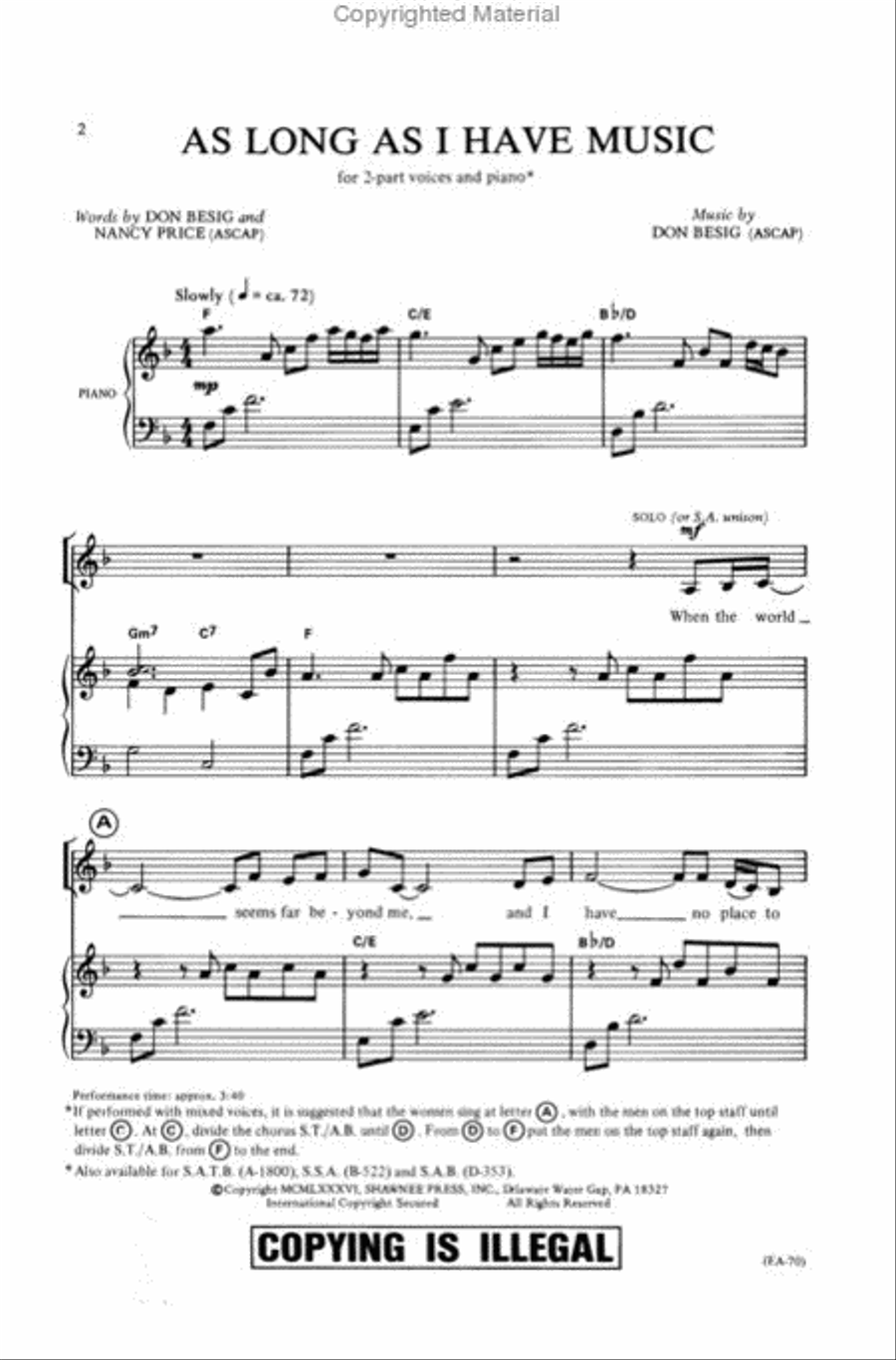 As Long As I Have Music 2-Part scores gallery preview page 2