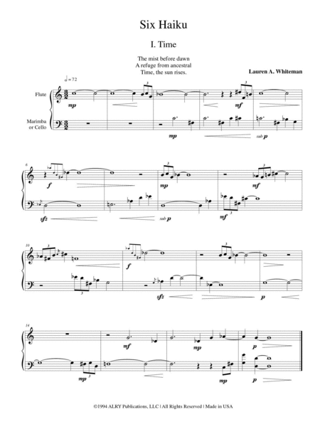 Six Haiku for Alto Flute (or C Flute) and Marimba (or Cello)