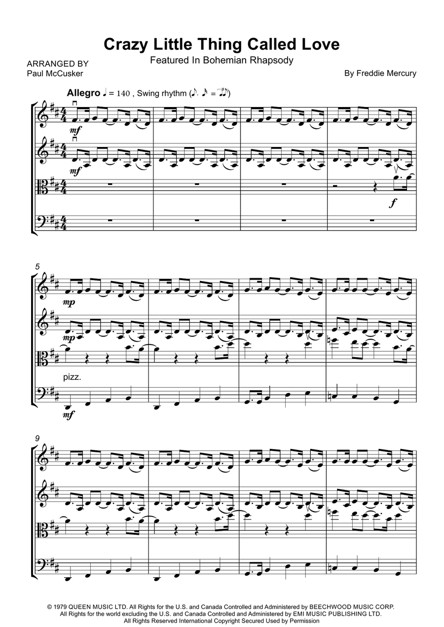 Crazy Little Thing Called Love String Quartet scores gallery preview page 1