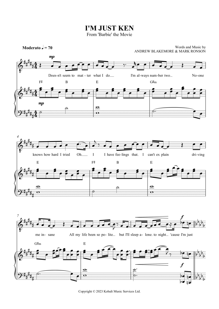 I'm Just Ken Piano, Vocal, Guitar scores gallery preview page 1