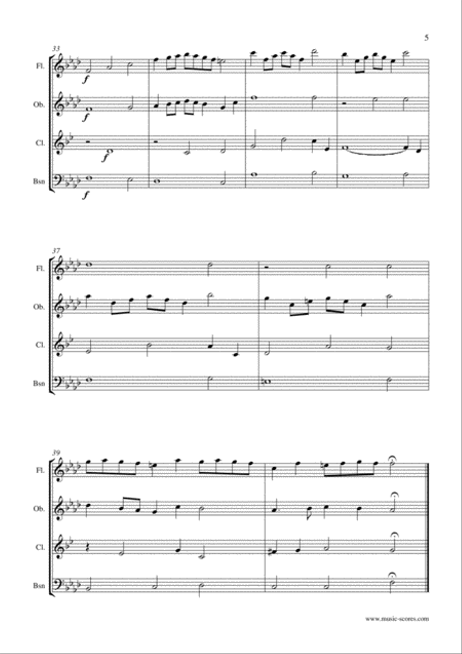 Festival Rondeau from Abdelazer - Wind Quartet - Flute, Oboe, Clarinet & Bassoon Woodwind Quartet scores gallery preview page 5