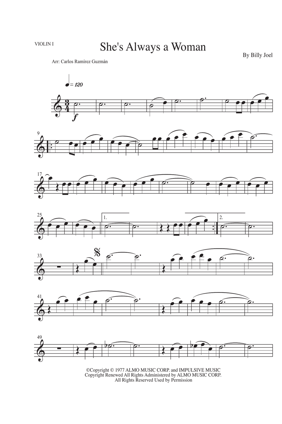 She's Always A Woman String Quartet scores gallery preview page 1