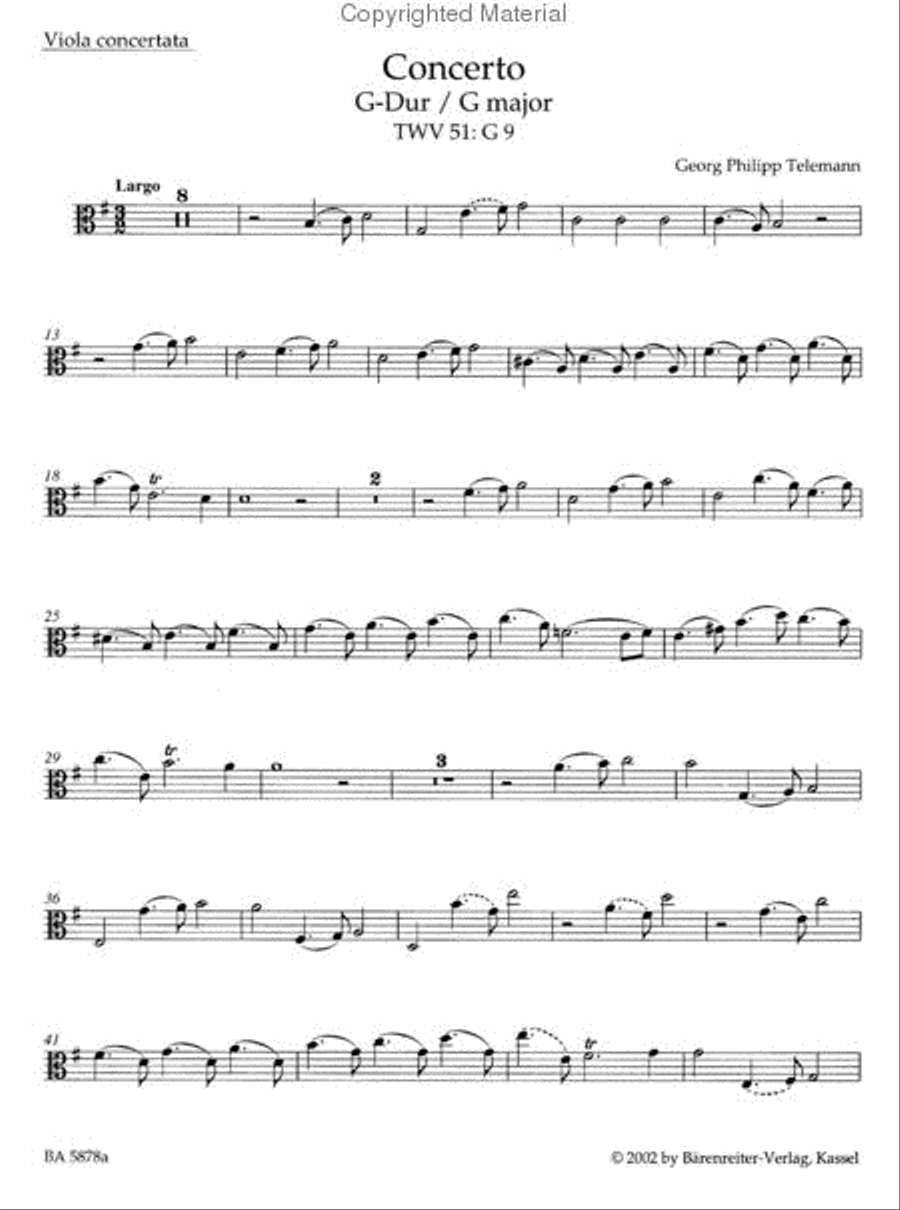 Concerto for Viola, Strings and Basso continuo G major TWV 51:G9 Piano scores gallery preview page 4