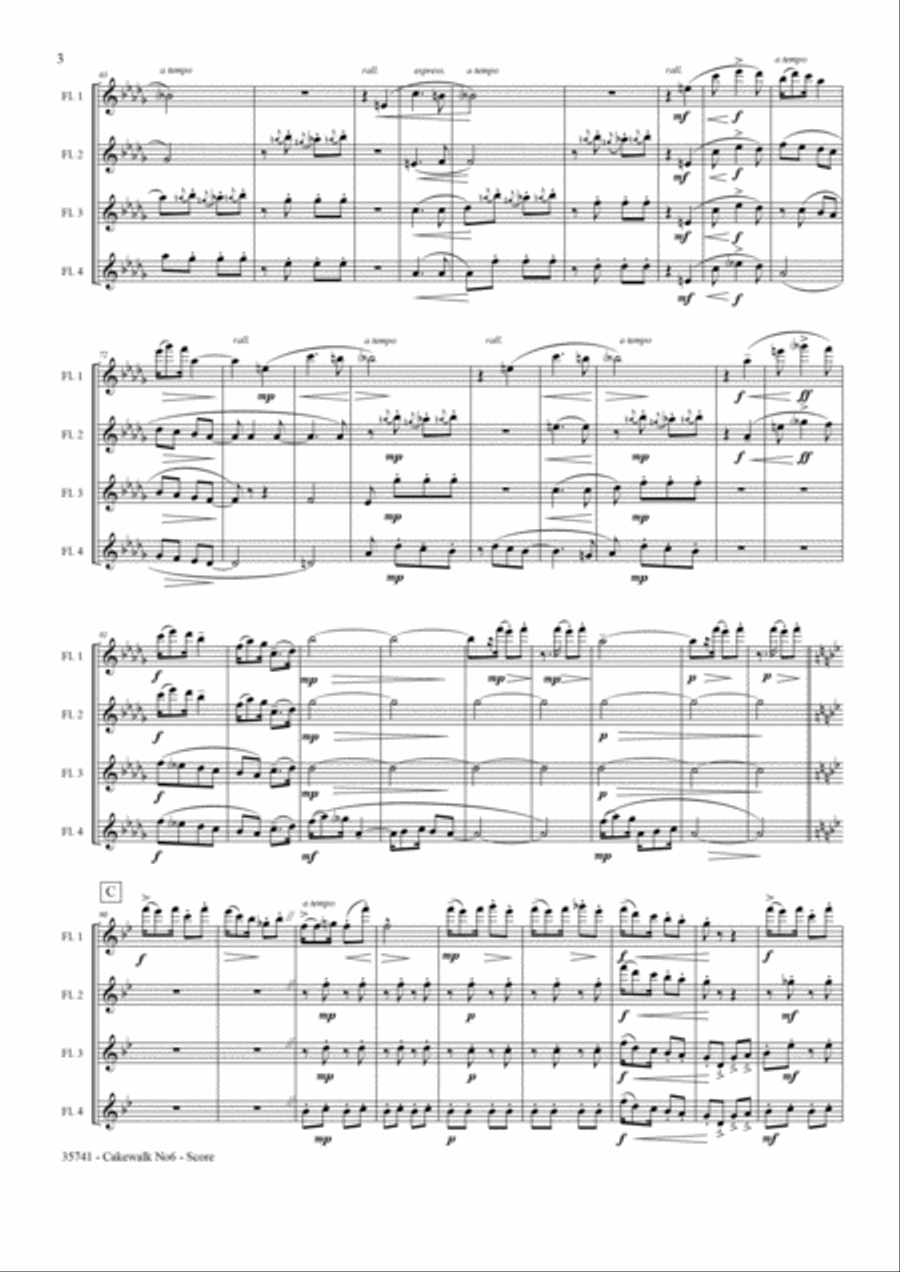 CAKEWALK NO6 FROM CHILDREN'S CORNER - FLUTE QUARTET Flute Quartet scores gallery preview page 4