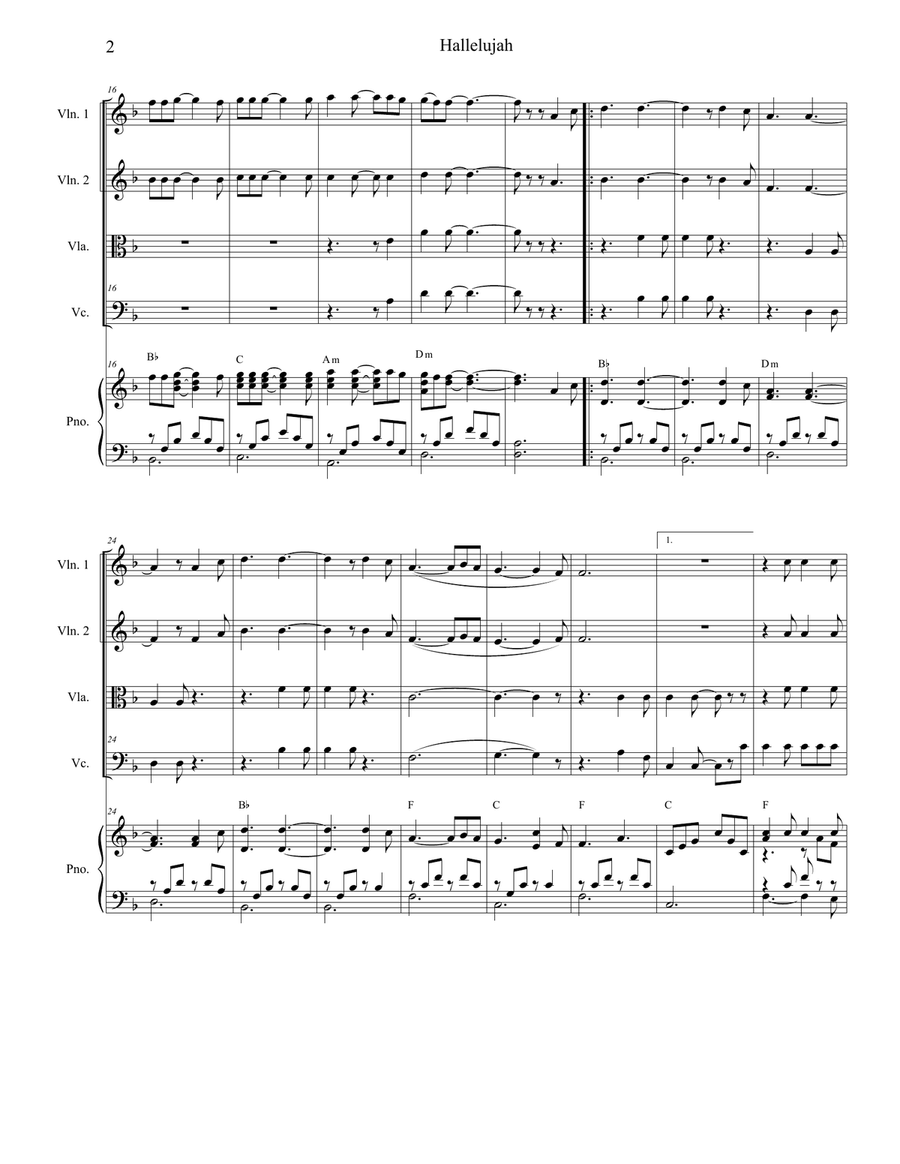 Hallelujah Hallelujah Piano Quintet scores gallery preview page 2